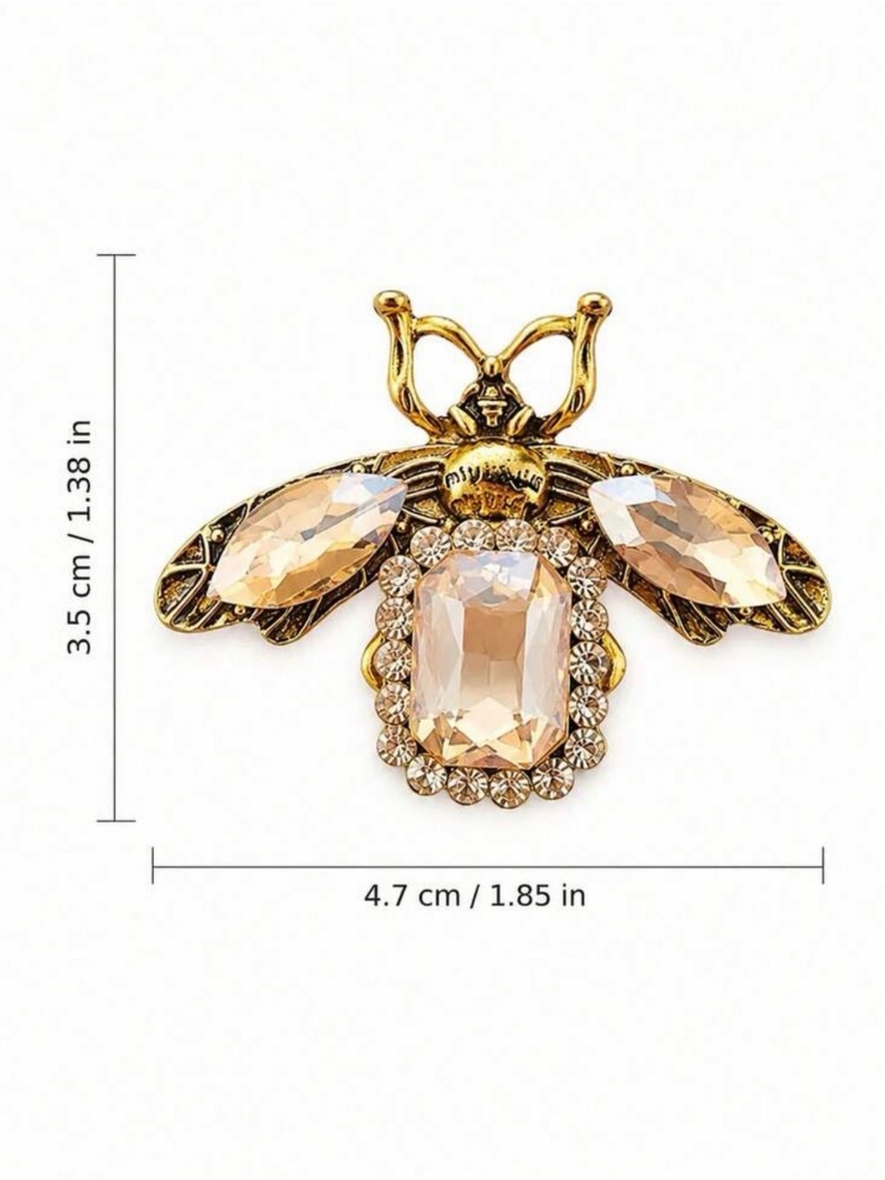 Gold Bee Crystal Brooch - Elegant Women's Jewelry - Picture 6 of 10